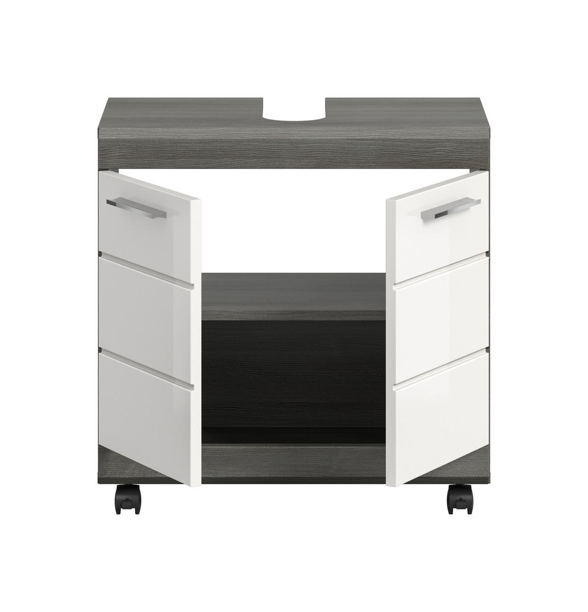WASCHBECKENUNTERSCHRANK auf Rollen SCOUT (B/H/T: ca. 60/60/34 cm) in Rauchsilber Nachbildung/weiß hochglanz - Silberfarben, Holzwerkstoff (60/60/34cm)