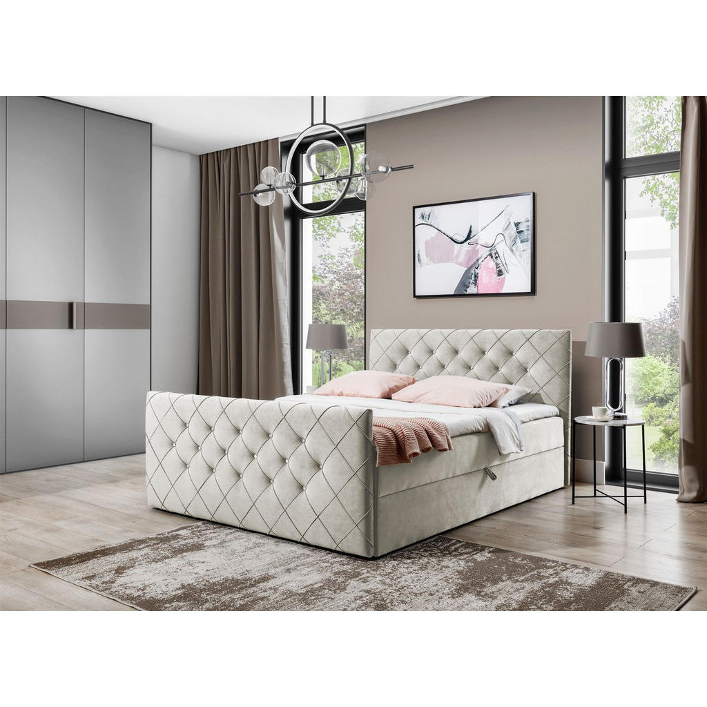Thumbnail - Fun Möbel Boxbett, Beige, Textil, 140x200 cm, Schlafzimmer, Betten, Boxspringbetten