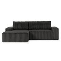 ECKSOFA Rivio mit Schlaffunktion und Bettkasten, Plüschcord Dunkelgrau - Dunkelgrau/Schwarz, Holz/Kunststoff (149/262cm) - S-Style