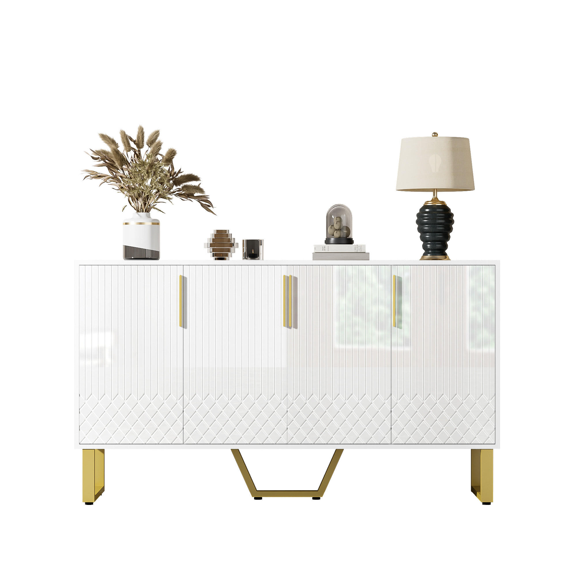 SIDEBOARD 140/40/80 cm Weiß aus MDF mit 4 Türen - Weiß, Holzwerkstoff (40/80/140cm) - OKMYHOME