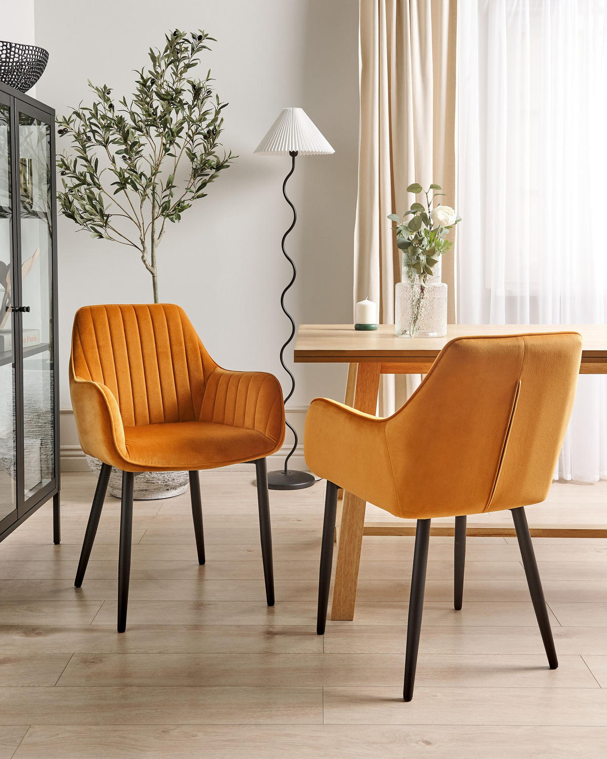 ÉTKEZŐSZÉK 2 darabos Szett Bársony narancssárga Wellston - narancssárga/fekete, textil (60/84/61cm) - Beliani