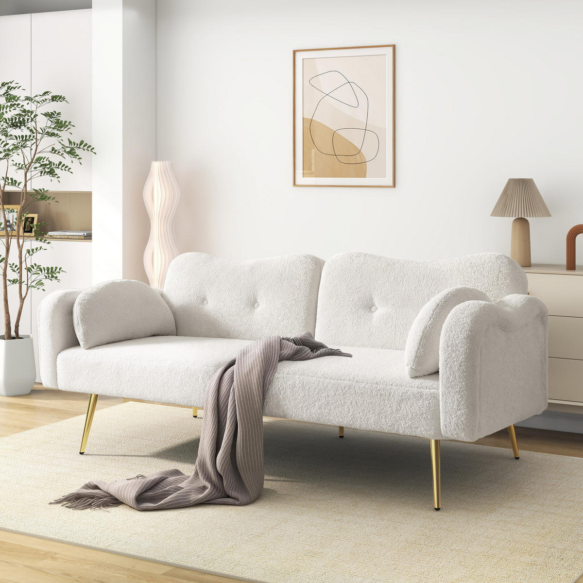 SOFABETT mit Schlaffunktion 155 x 85,5 cm White 2er-Kissen - Weiß, Kunststoff (175/82/79cm) - Meubliv