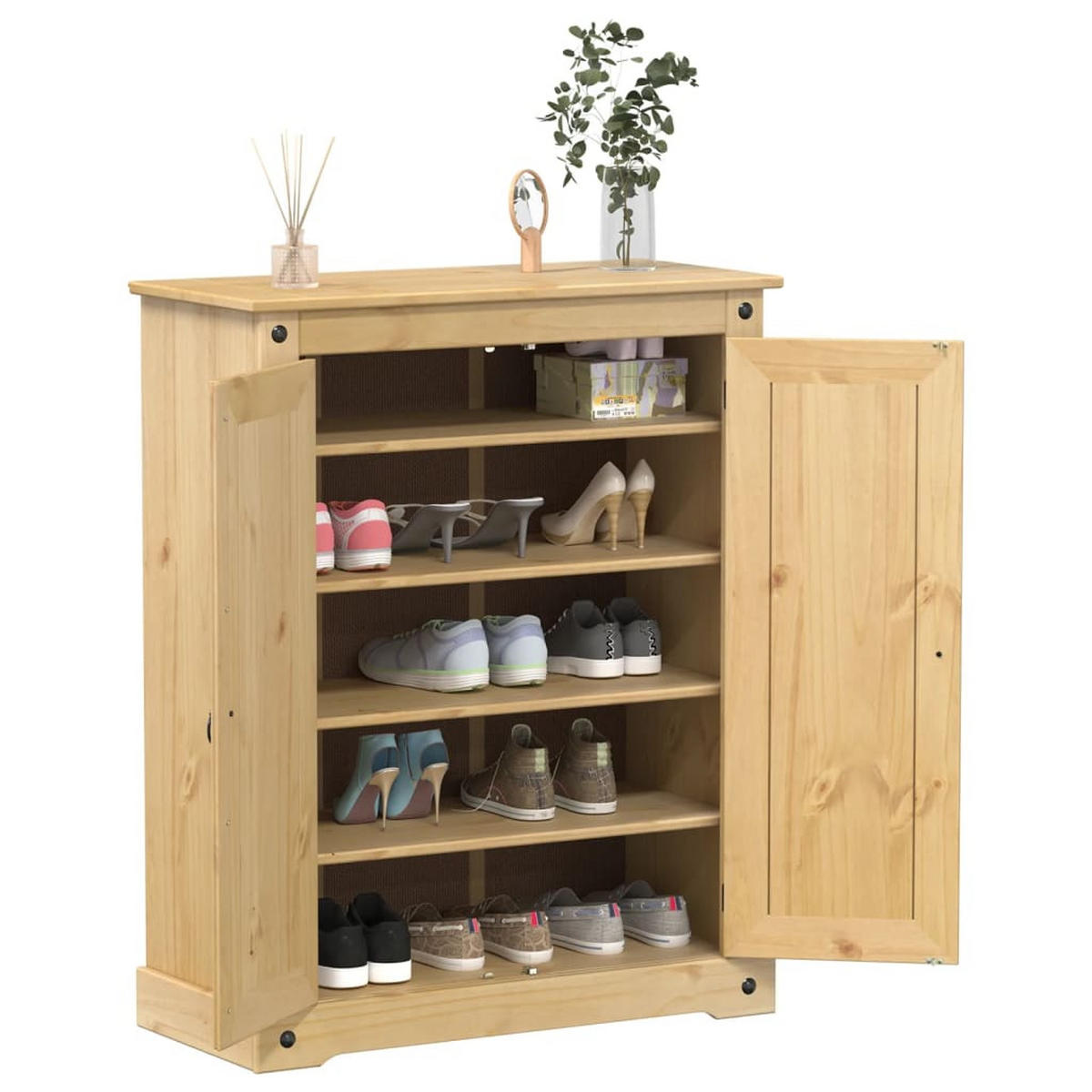 SCHUHSCHRANK Corona 86/38,5/108 Cm Massivholz Kiefer - Braun, Holz (38.5/108/86cm) - vidaXL