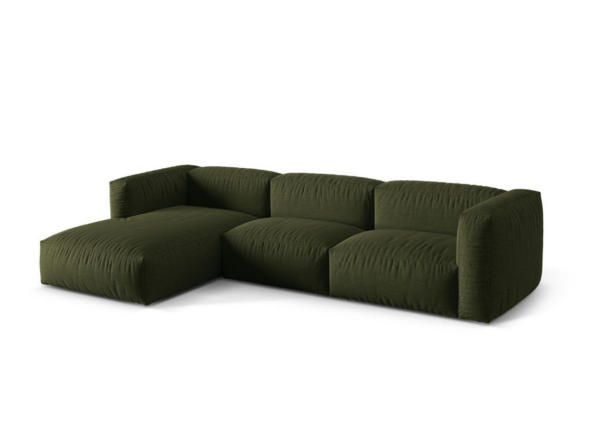 ECKSOFA modular links Martina aus strukturiertem Stoff grün 3 Sitzplätze - Grün, Textil (176/332cm) - Micadoni