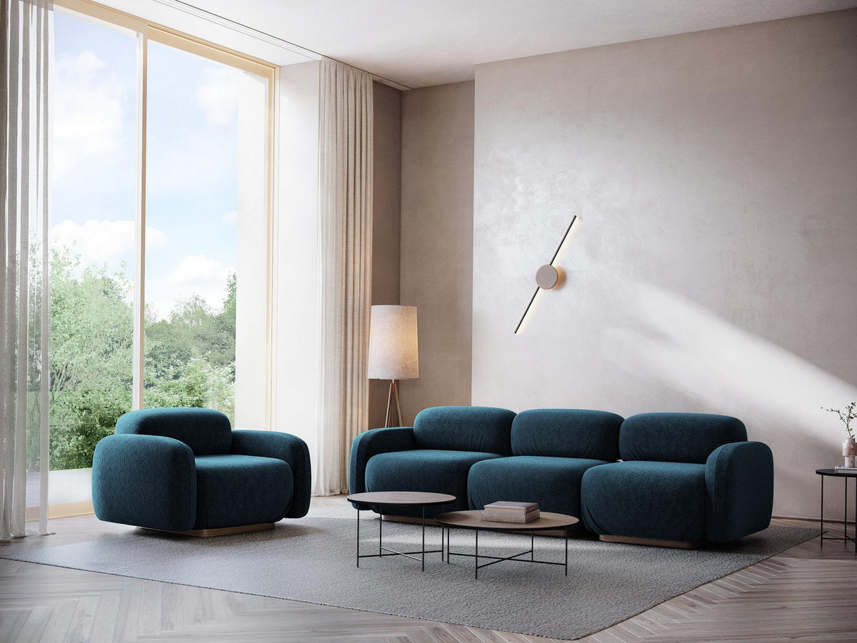 3-SITZER SOFA Links Chenille Stoff Blau - Blau/Braun, Holz/Textil (258/73/95cm) - Makamii