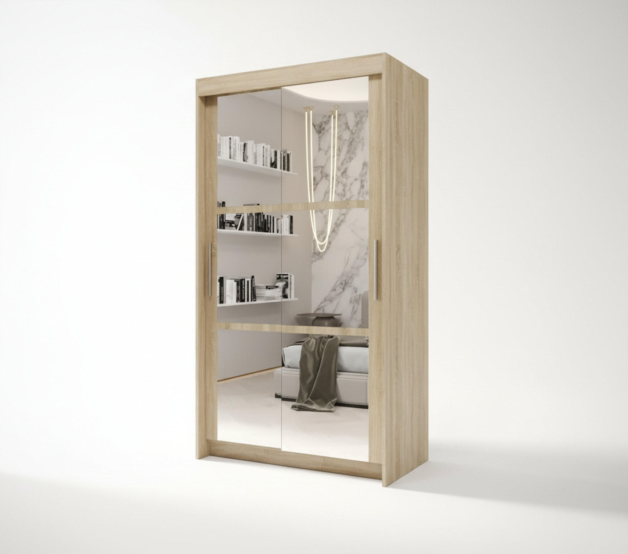 SCHIEBETÜRENSCHRANK BORA, 2-türig Kleiderschrank mit 1 Spiegel, Moderne Garderobe, Schrank in Größe: 100 x 216 x 60 cm - Braun, Holzwerkstoff (100/216/60cm) - O-Sofa