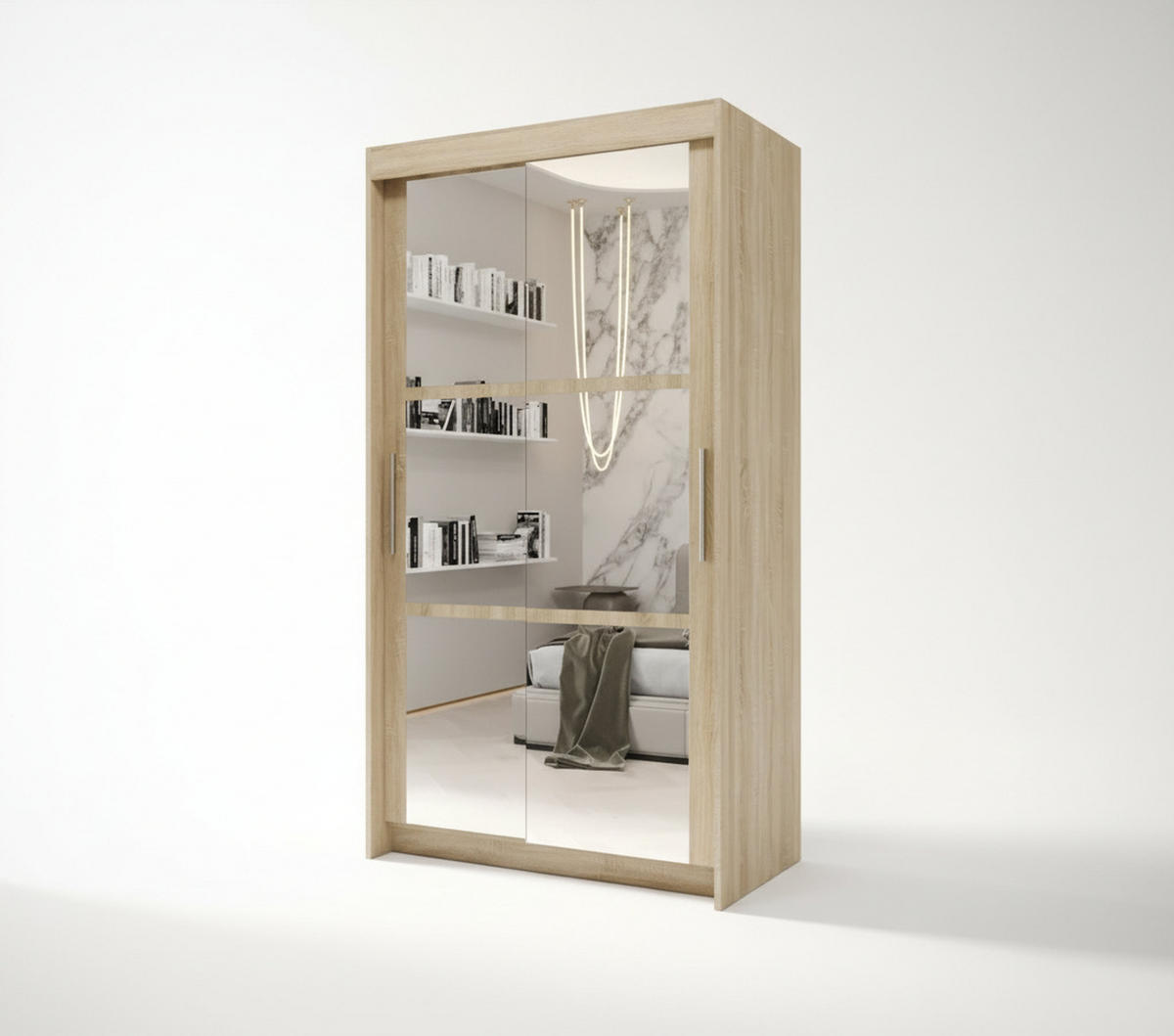 SCHIEBETÜRENSCHRANK BORA, 2-türig Kleiderschrank mit 1 Spiegel, Moderne Garderobe, Schrank in Größe: 100 x 216 x 60 cm - Braun, Holzwerkstoff (100/216/60cm) - O-Sofa