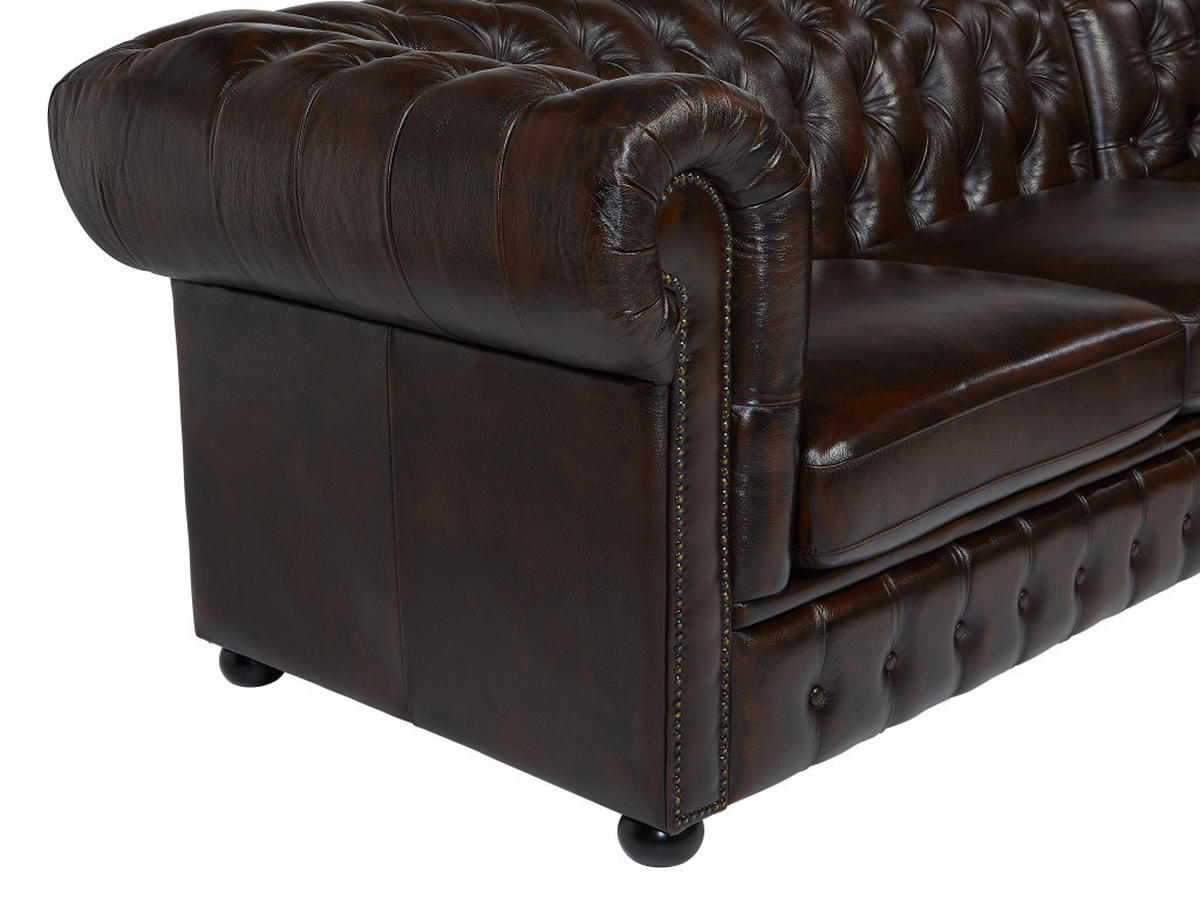 CHESTERFIELD Ecksofa - Ecke Rechts - Büffelleder - Dunkelbraun - BRENTON - Braun, Leder (274/166cm) - Vente-Unique