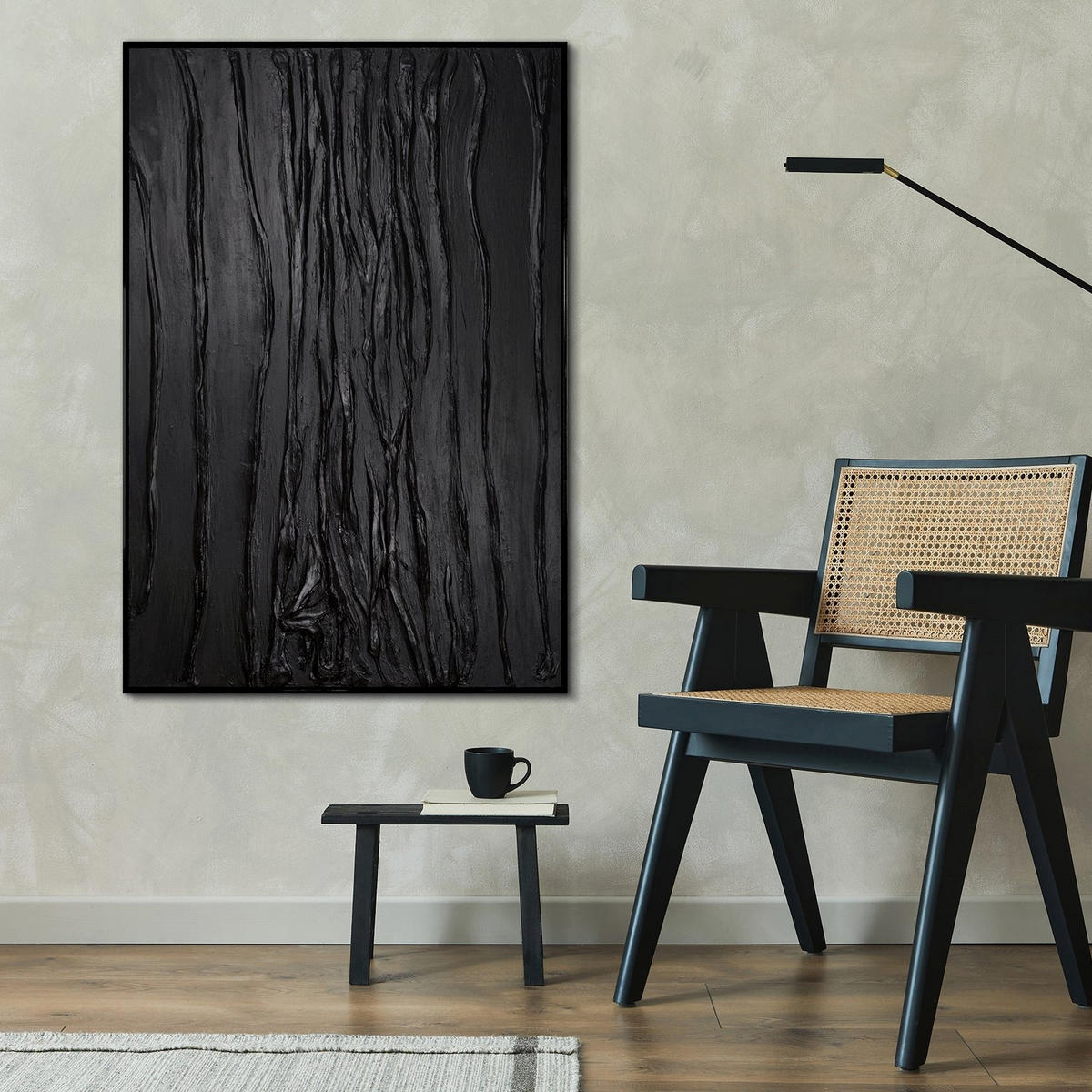 GEMÄLDE Samt Schattenfugenrahmen Schwarz 140x100 cm - Schwarz, Holz (140/100cm) - YS-art gallery