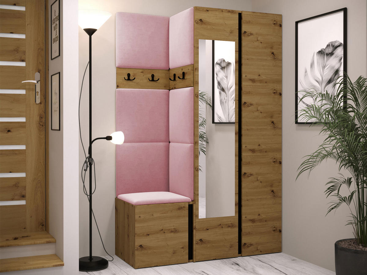 GARDEROBEN-SET Orion XXVI - Eiche Artisan/Rosa, Holzwerkstoff/Kunststoff (116/186/46cm) - MIRJAN24