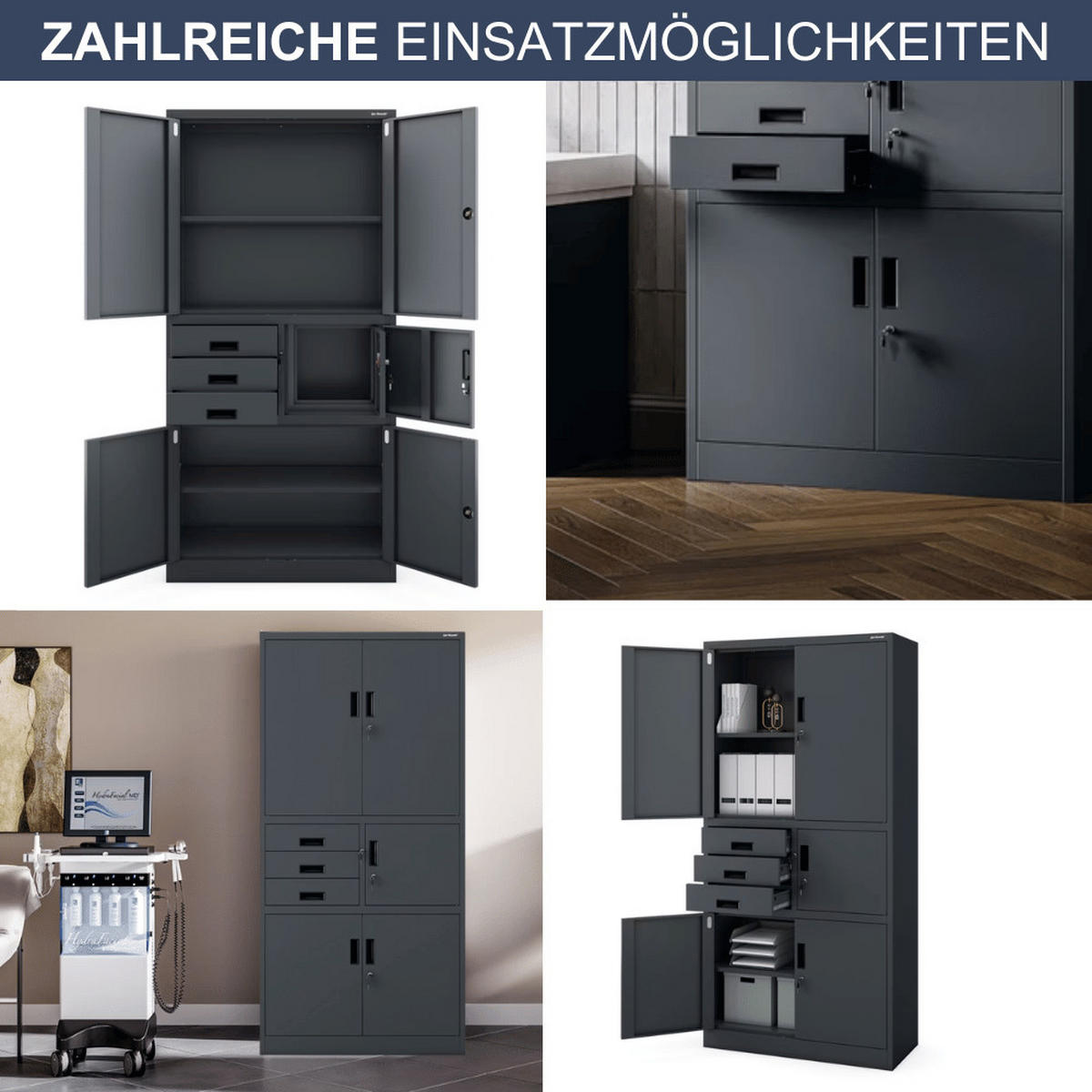 AKTENSCHRANK abschließbar GEDO mit Tresor 185x90x40cm Anthrazit - Anthrazit, Metall (90/185/40cm) - DELUKE