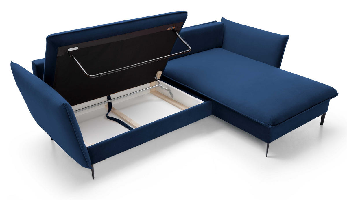 ECKSOFA Flavio mit Schlaffunktion, Bettkasten 260 cm, Rechts, Dunkelblau - Dunkelblau, Holz (167/258cm) - Emporius