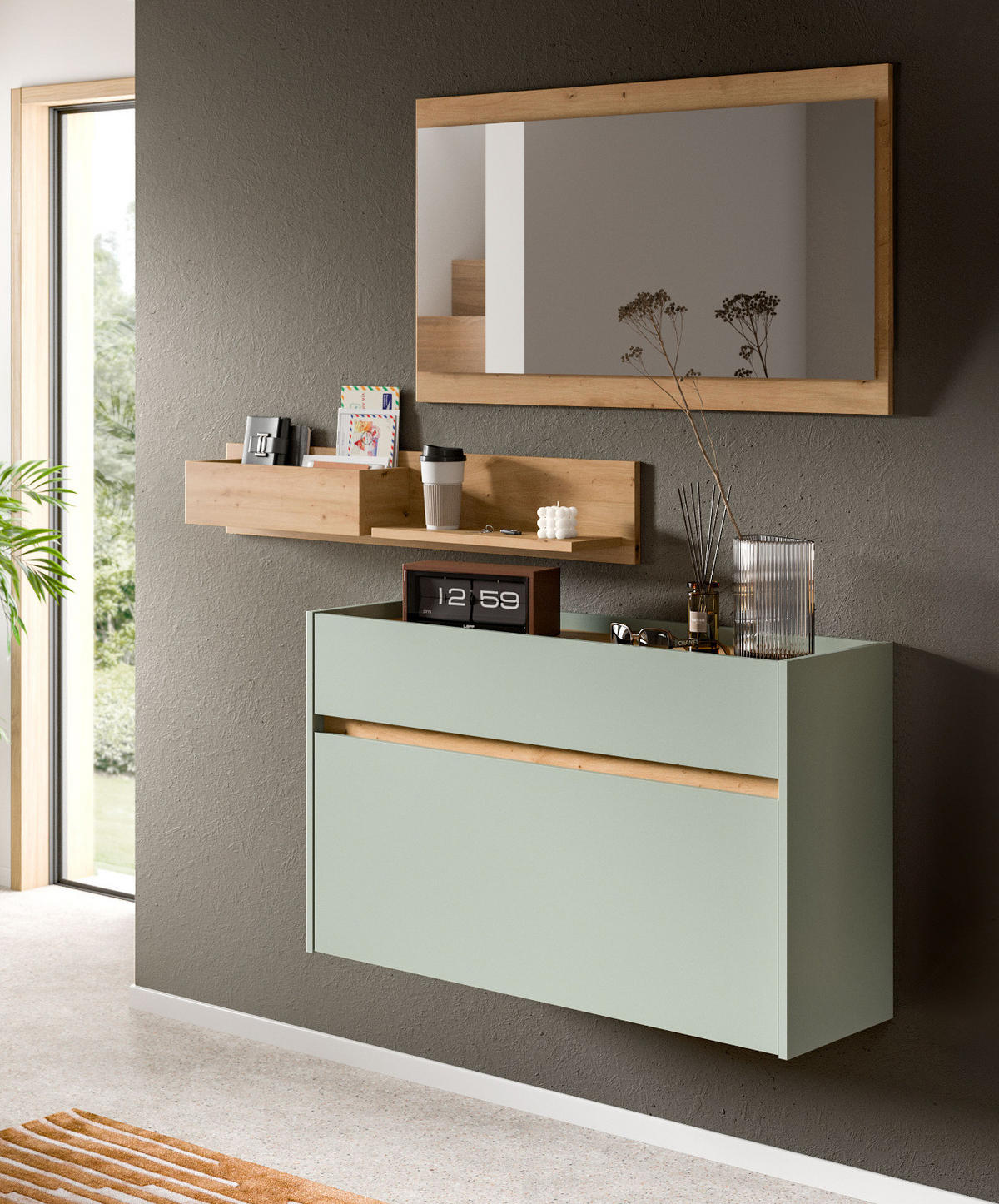 GARDEROBENSPIEGEL Artisan Eiche hängend, Wandspiegel 110 x 60 cm - Eiche Artisan, Glas/Holzwerkstoff (110/60/6cm) - Inn.Furn