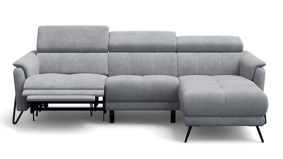 ECKSOFA RODEN 4-Sitzer mit Relax, hellgrau, Veloursstoff - Hellgrau, Holz/Textil (268/92cm) - Wozimo