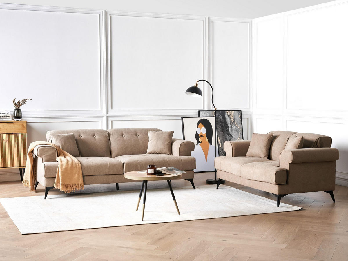 SADA POHOVEK 5-místná Látka Světle hnědá Skive - černá/hnědá, textil (214/88/85cm) - Beliani
