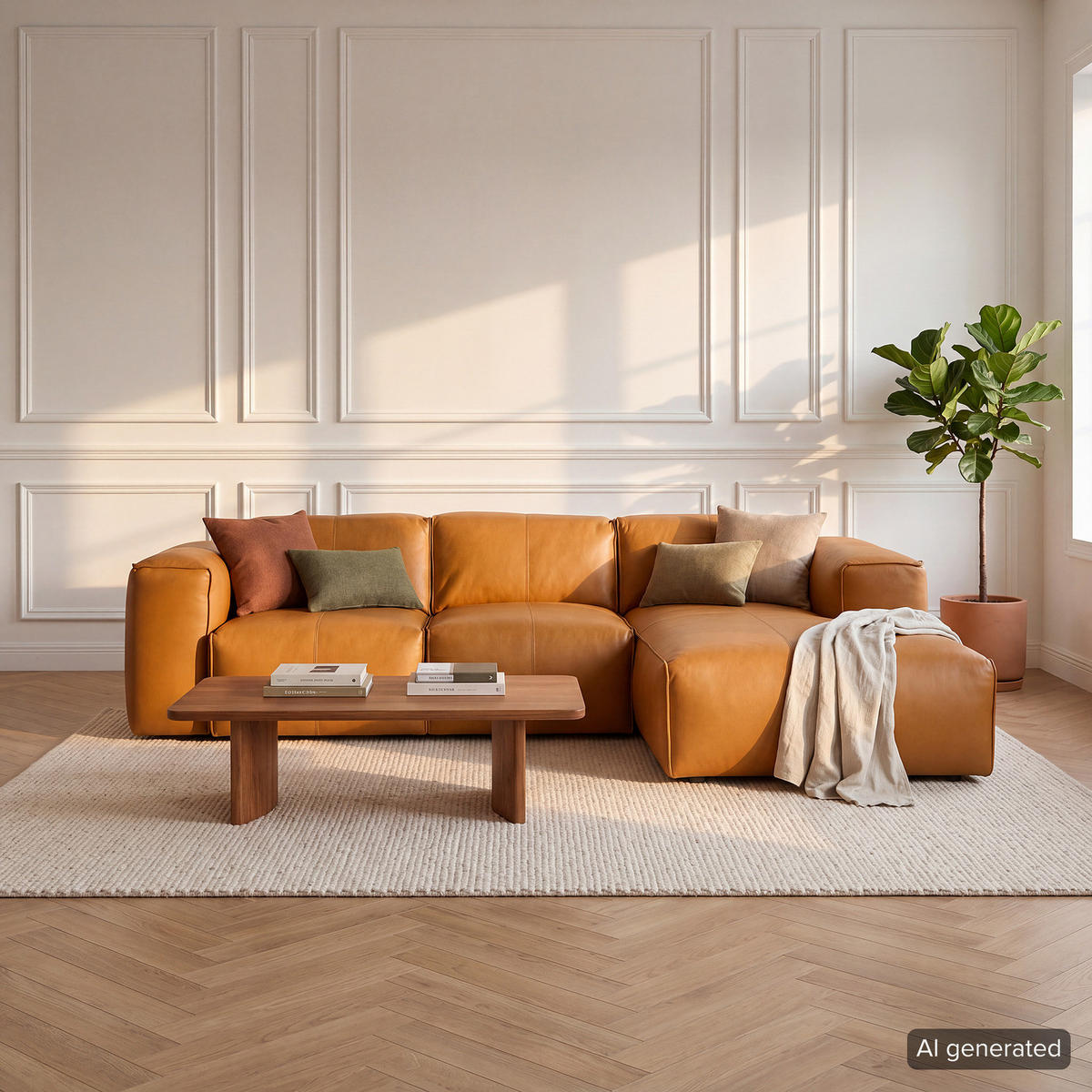 3-SITZER ECKSOFA mit Longchair - Cognac/Schwarz, Leder/Kunststoff (251/173cm) - home24