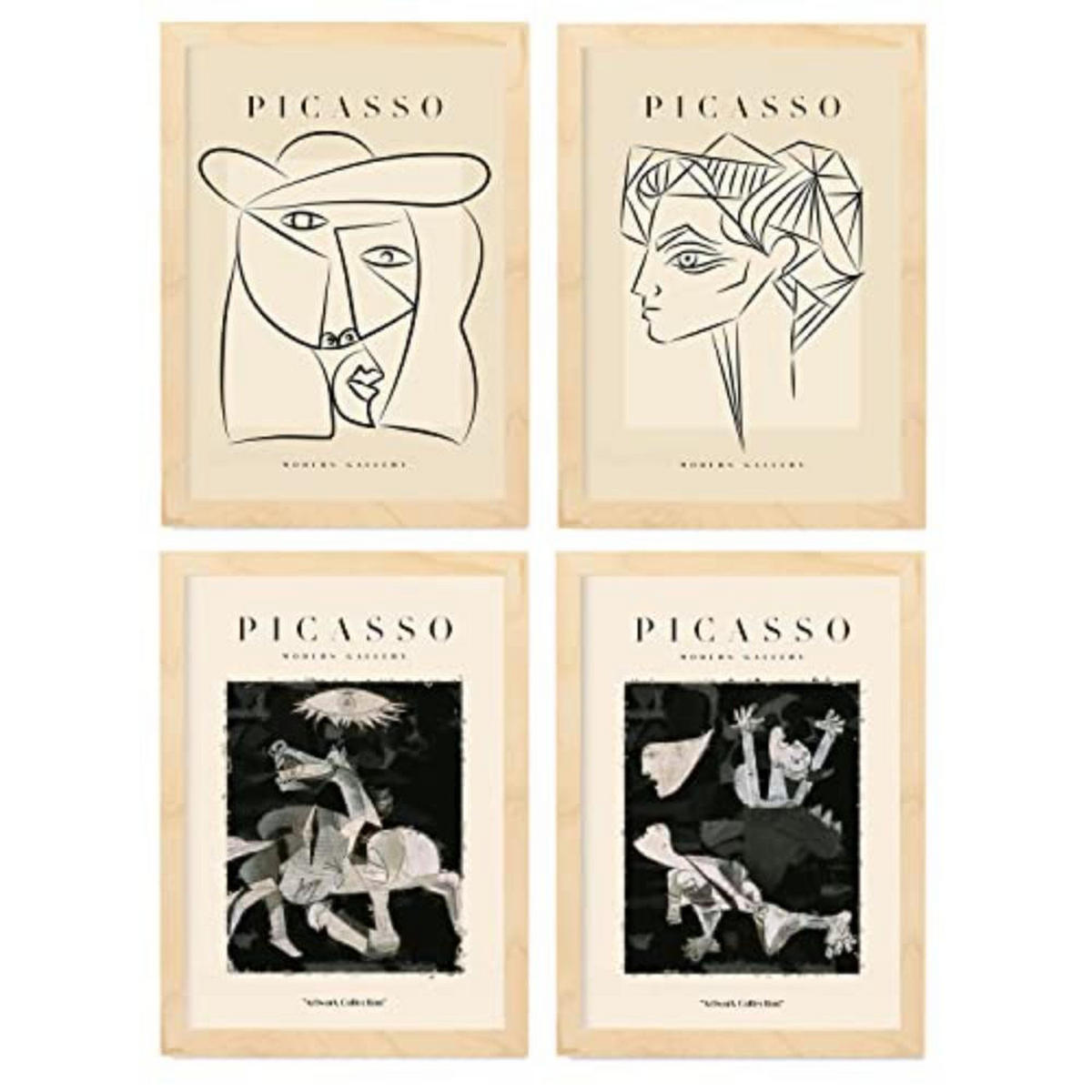 POSTER Set mit 4 Picasso Sammlung NoirAusdruck A4 Rahmen aus hellem Holz - Beige, Papier (29.7/3cm) - Nacnic