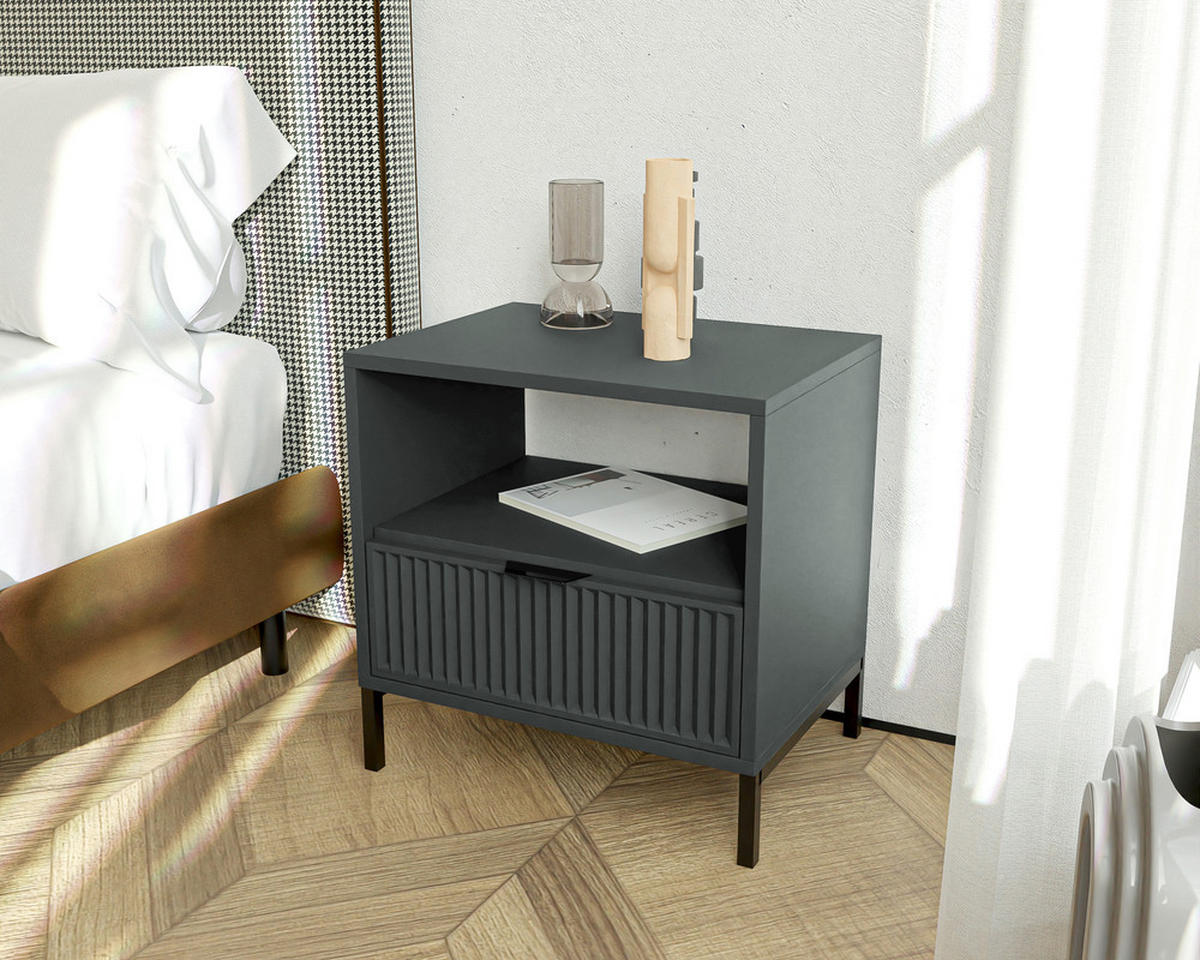 NACHTSCHRANK WAVE 54/40/55 cm Grün - Schwarz/Kupferfarben, Holzwerkstoff/Metall (54.4/55.1/40.6cm) - Idohome