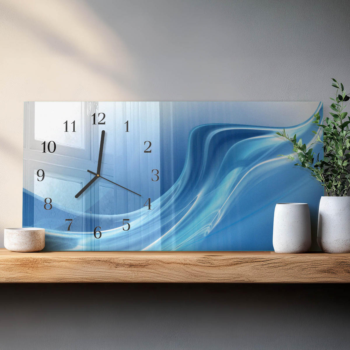 WANDUHR 60x30 cm - Magnolienblüte - Blau, Glas (60/30/0.4cm) - TULUP