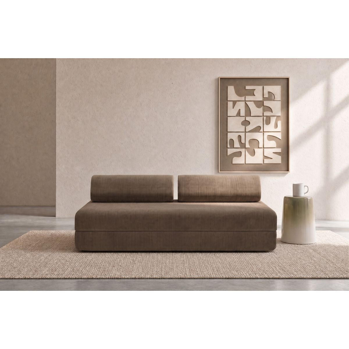 2-3-SITZER-SCHLAFSOFA aus taupefarbenem Cord - Taupe, Textil (95/70.5/190cm) - Kimo
