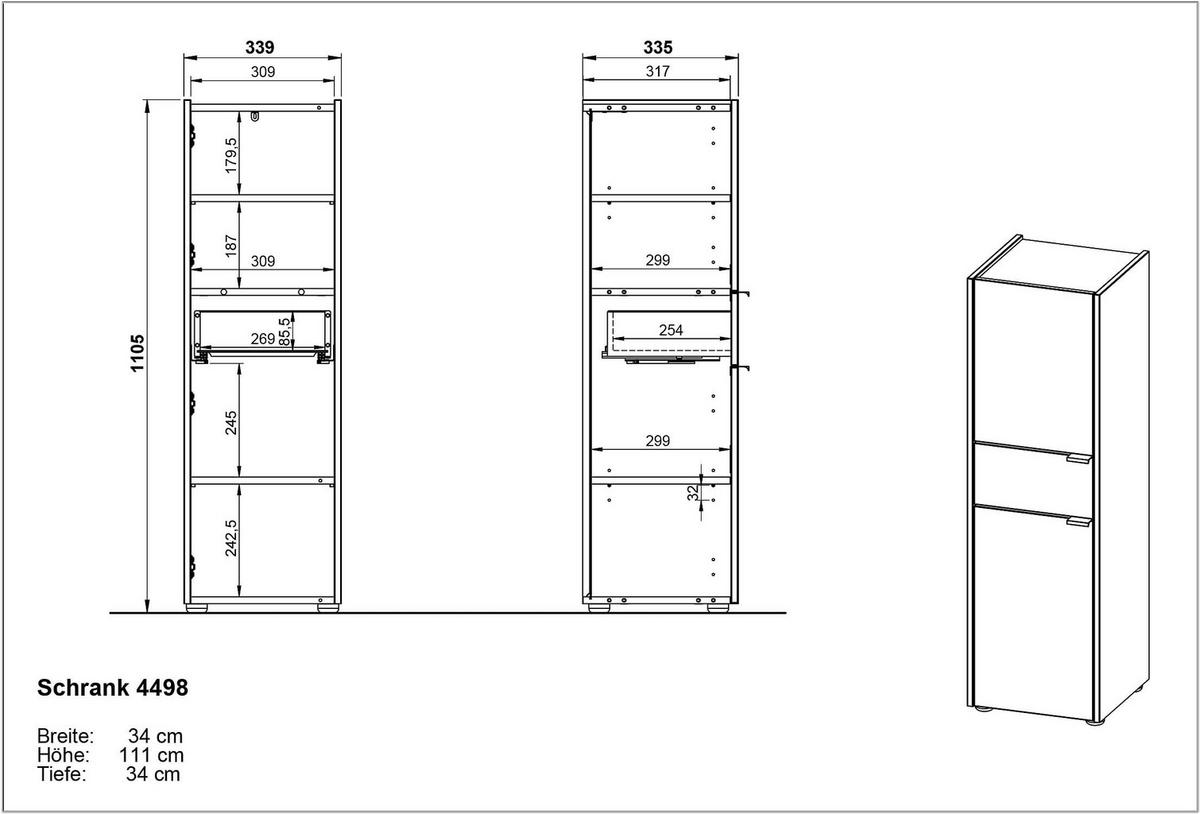 MIDISCHRANK mit Schublade aus Eiche-Optik mit Soft-Close-Funktion, Weiß-Beige 34x34x111 cm - Weiß, Holz/Metall (34/111/34cm) - KADIMA DESIGN