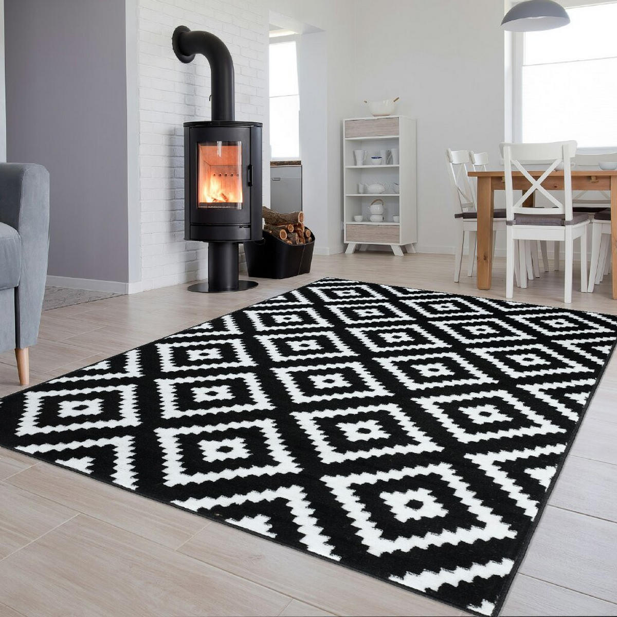 TEPPICH LUXURY Schwarz Geometrisch Karo Diamant 300/400 cm - Schwarz, Textil (300/400cm) - Tapiso