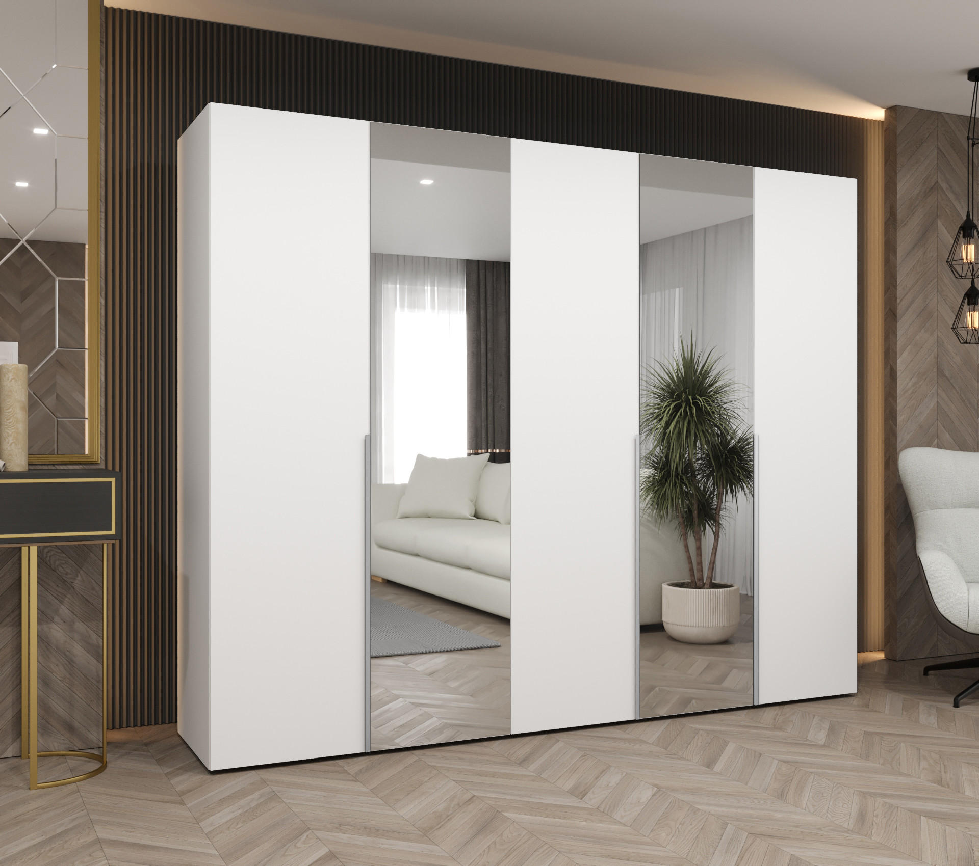 DREHTÜRENSCHRANK 202/250/52 5-türig - Kaschmir/Weiß, Holz (250/202/52cm) - Abiks Möbel