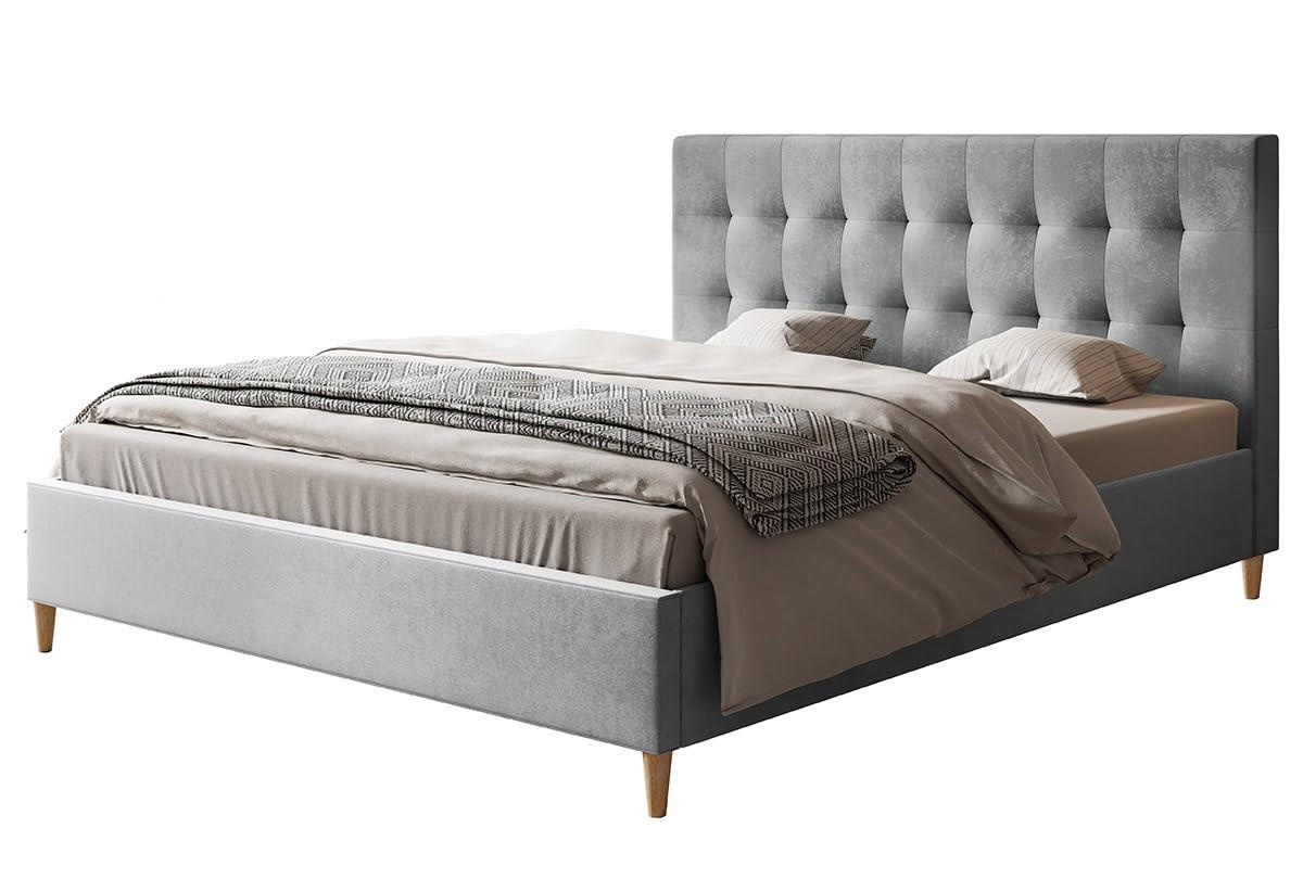 POLSTERBETT LUX Rio mit Kopfteil, 160 x 200 cm, Doppelbett mit Lattenrost aus Holz, Velourstoff Grau, Füße in Farbe: Braun - Grau, Holz/Textil (160/200cm) - Alpi-Möbel