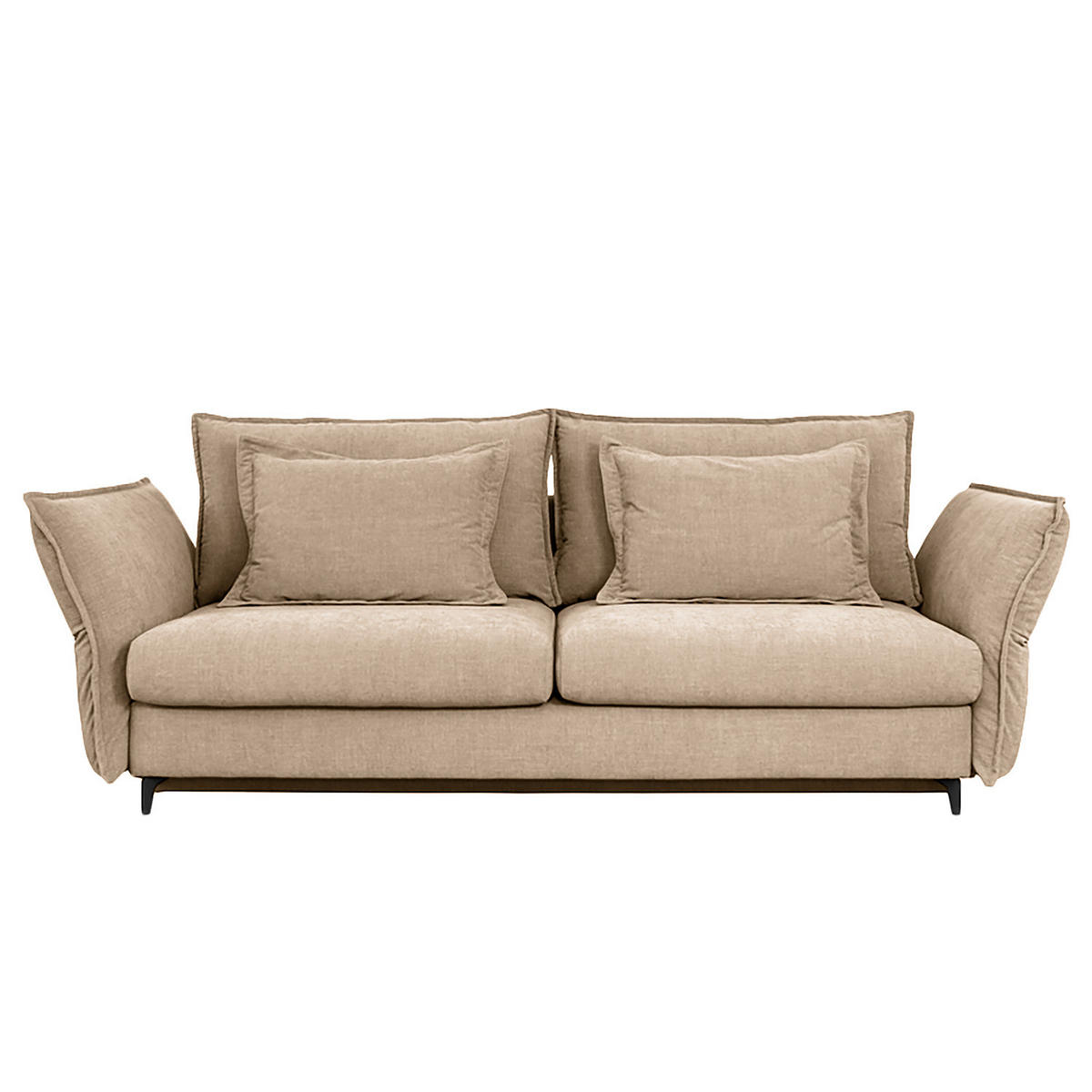 SCHLAFSOFA - Webstoff - Hellbraun/Schwarz, Textil/Metall (256/101/115cm) - home24