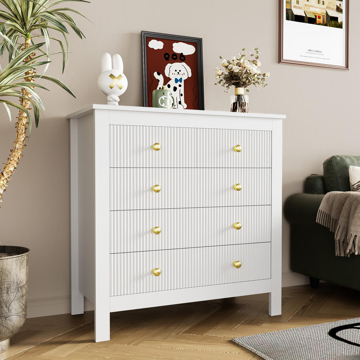 SIDEBOARD 79/39,5/80,5 cm aus Spanplatte mit 5 Schubladen und Goldgriffen Weiß - Weiß, Holzwerkstoff (79/80.5/39.5cm) - Modenvie