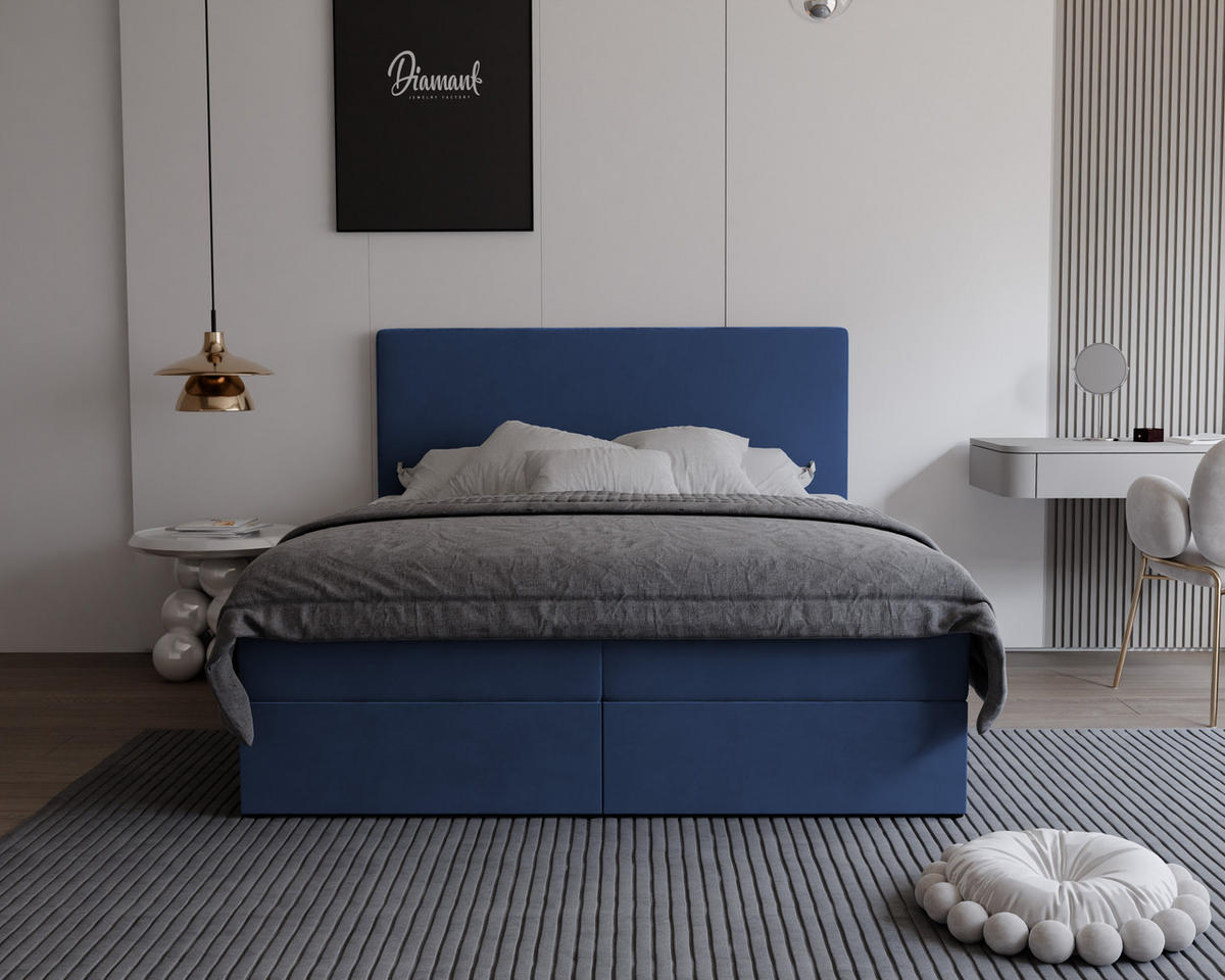 BOXBETT GIULIA 160/200 cm mit Matratze und Topper, Marineblau - Dunkelblau, Textil (160/200cm) - Idohome