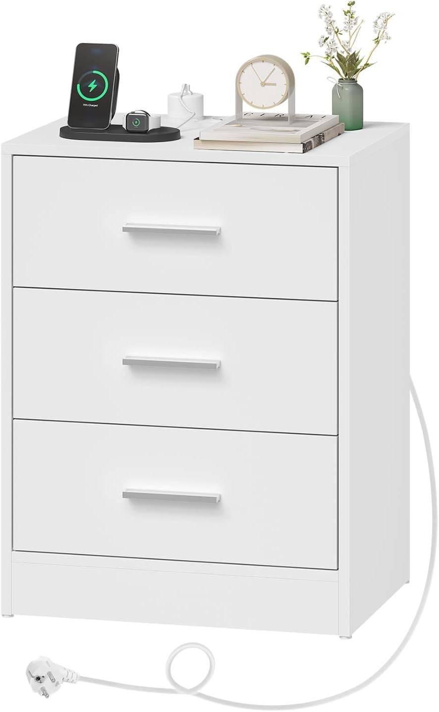 NACHTTISCH, Beistelltisch mit Ladefunktion, Weiß - Weiß, Holzwerkstoff (39/54/28cm) - Woltu