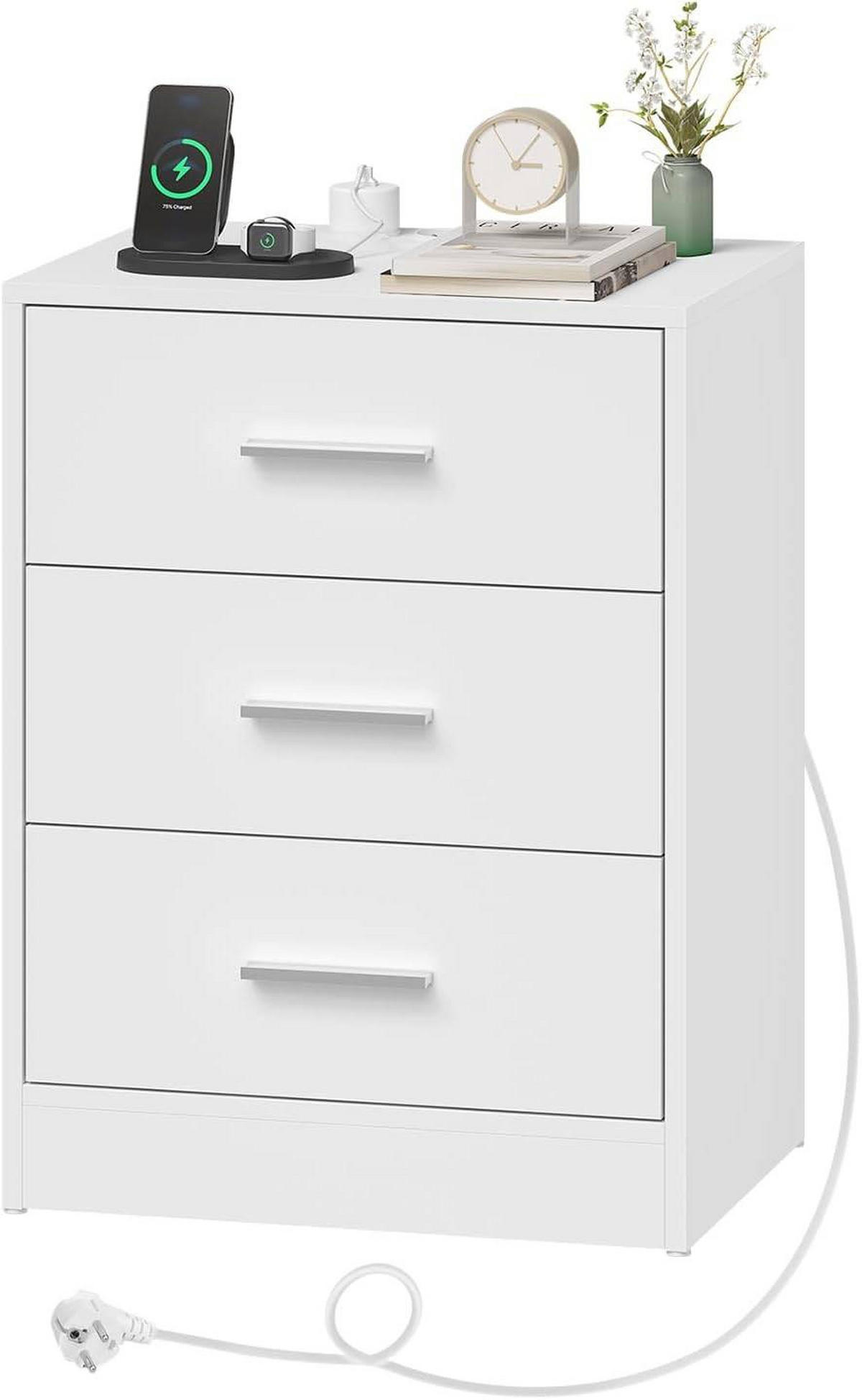 NACHTTISCH, Beistelltisch mit Ladefunktion, Weiß - Weiß, Holzwerkstoff (39/54/28cm) - Woltu