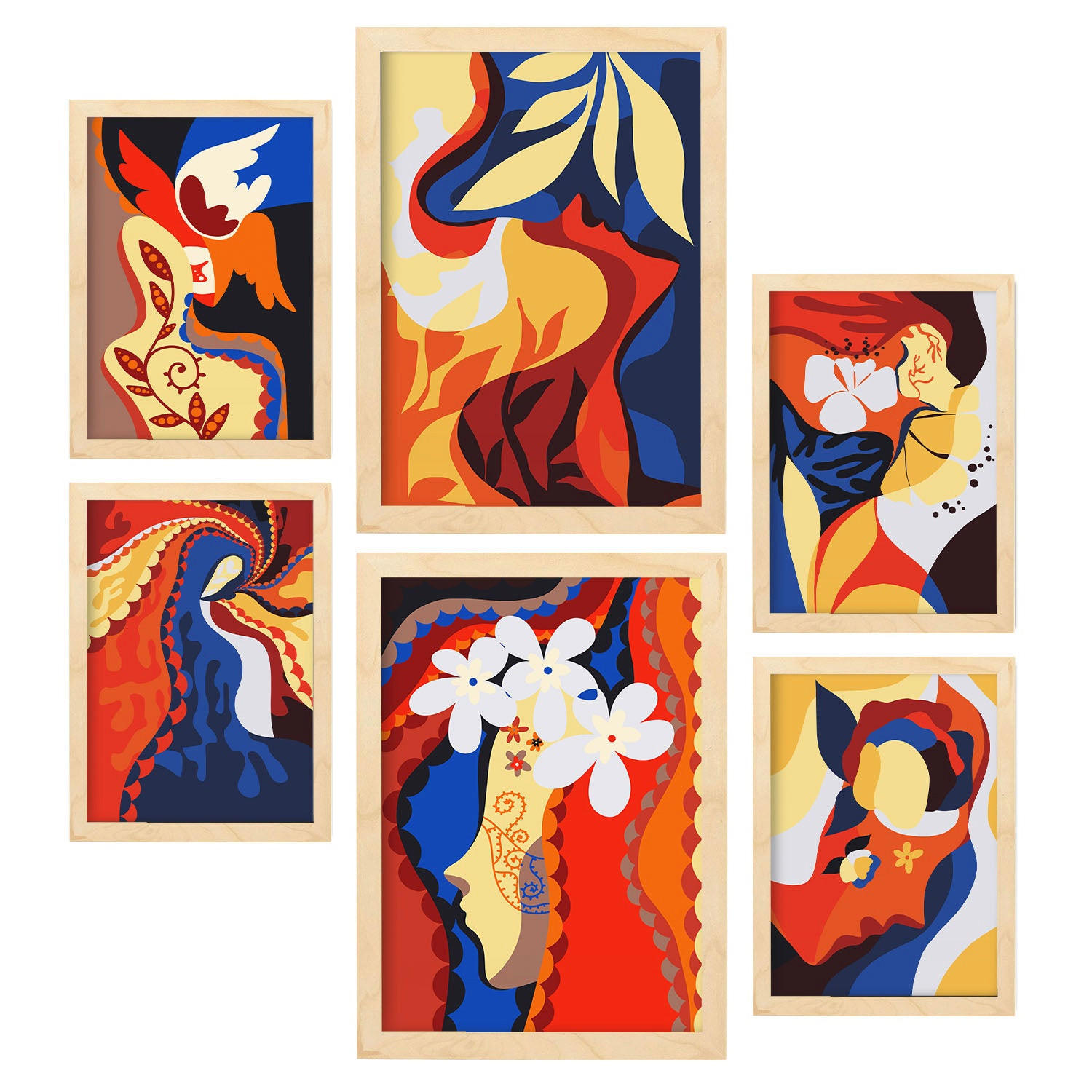 POSTER Set Mit 6 Zierliche Collage In Weibliche Zusammenfassung Ästhetische Dekorative Gemälde Für Ihr Zuhause A3 & A4 Rahmen Aus Hellem Holz - Beige, Papier (29/3cm) - Nacnic