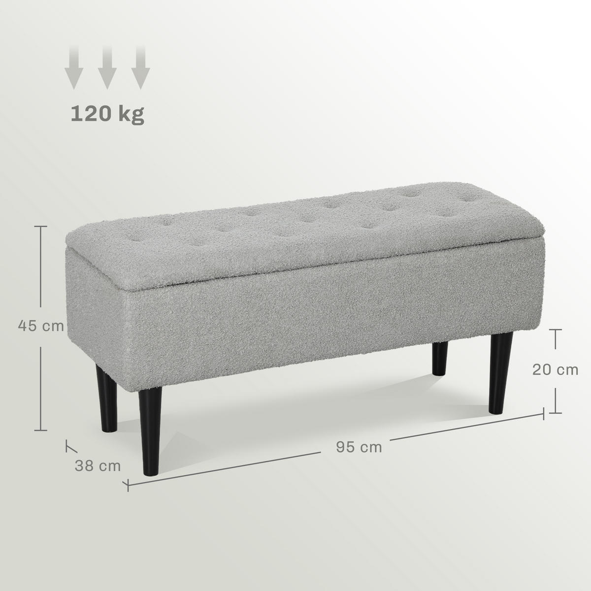 SITZBANK mit Stauraum, Bettbank, Polsterbank mit Klappdeckel, Samt, Grau - Grau, Kunststoff (38/45/95cm) - HOMCOM