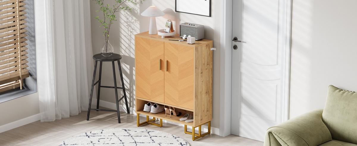 SCHUHSCHRANK 2 Türen Holzoptik Goldrahmen - Naturfarben, Holz (80/100/38cm) - LEBENLANG