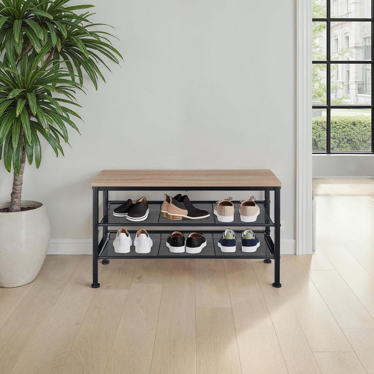 SCHUHREGAL Derry,75,5 x 30,5 x 45,5 cm,Industrial Holz hell, Eiche Sonoma - Naturfarben, Holz (30.5/45.5/75.5cm) - tectake