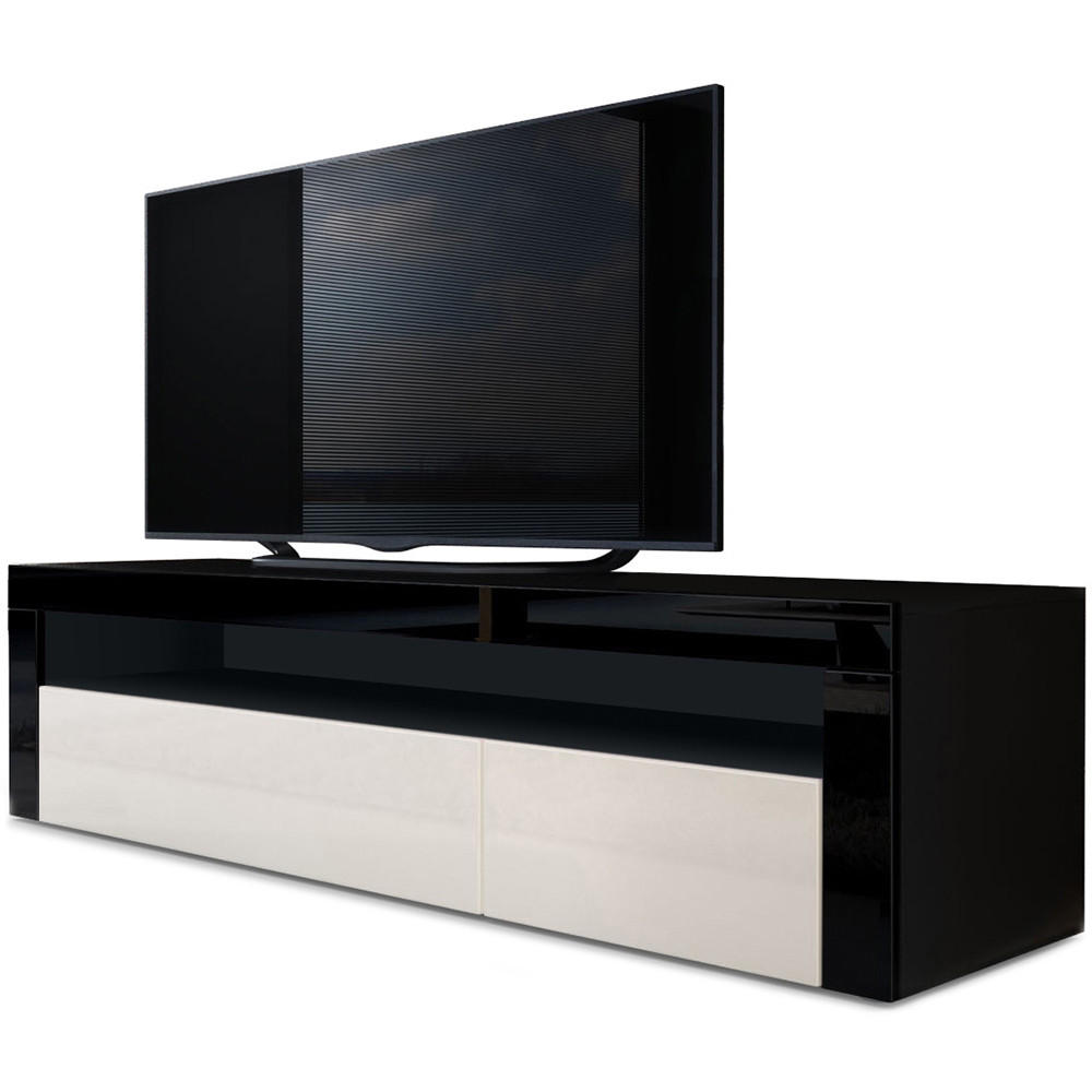 Vladon Lowboard Creme, Schwarz Hochglanz 155x46x40 cm