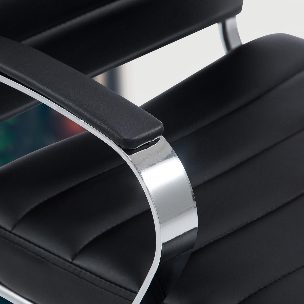 DREHSTUHL Lederlook Schwarz - Chromfarben/Schwarz, Leder/Textil (57/90/62cm) - CLP