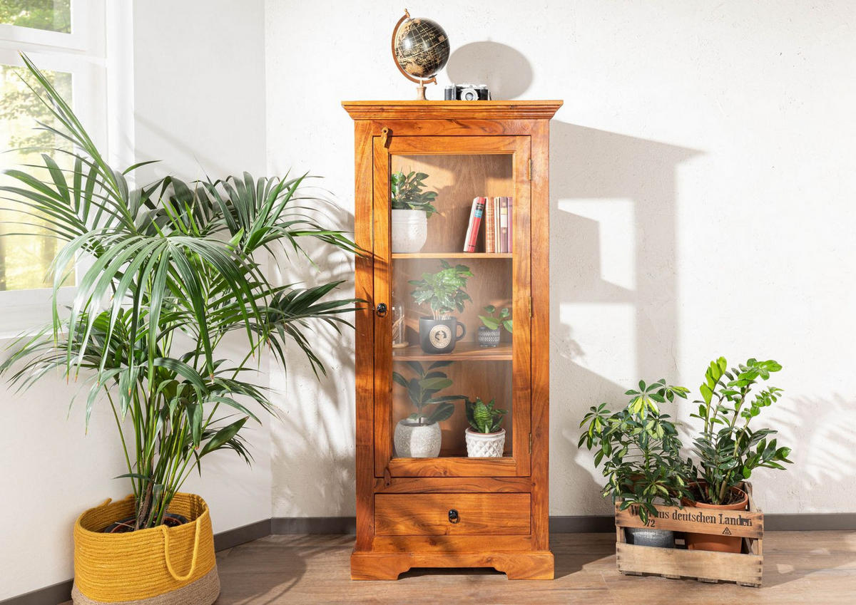 VITRINE Akazie 72x40x155 honig lackiert OXFORD #0527 - Braun, Holz (72/155/40cm) - Massivmoebel24