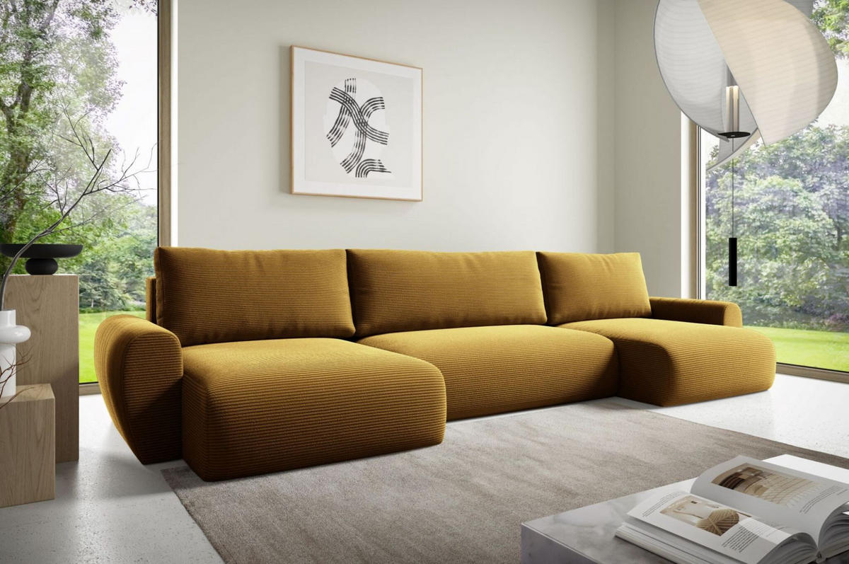 WOHNLANDSCHAFT Galan Mit Schlaffunktion - Gelb, Holzwerkstoff/Textil (397/70/153cm) - Fun Möbel