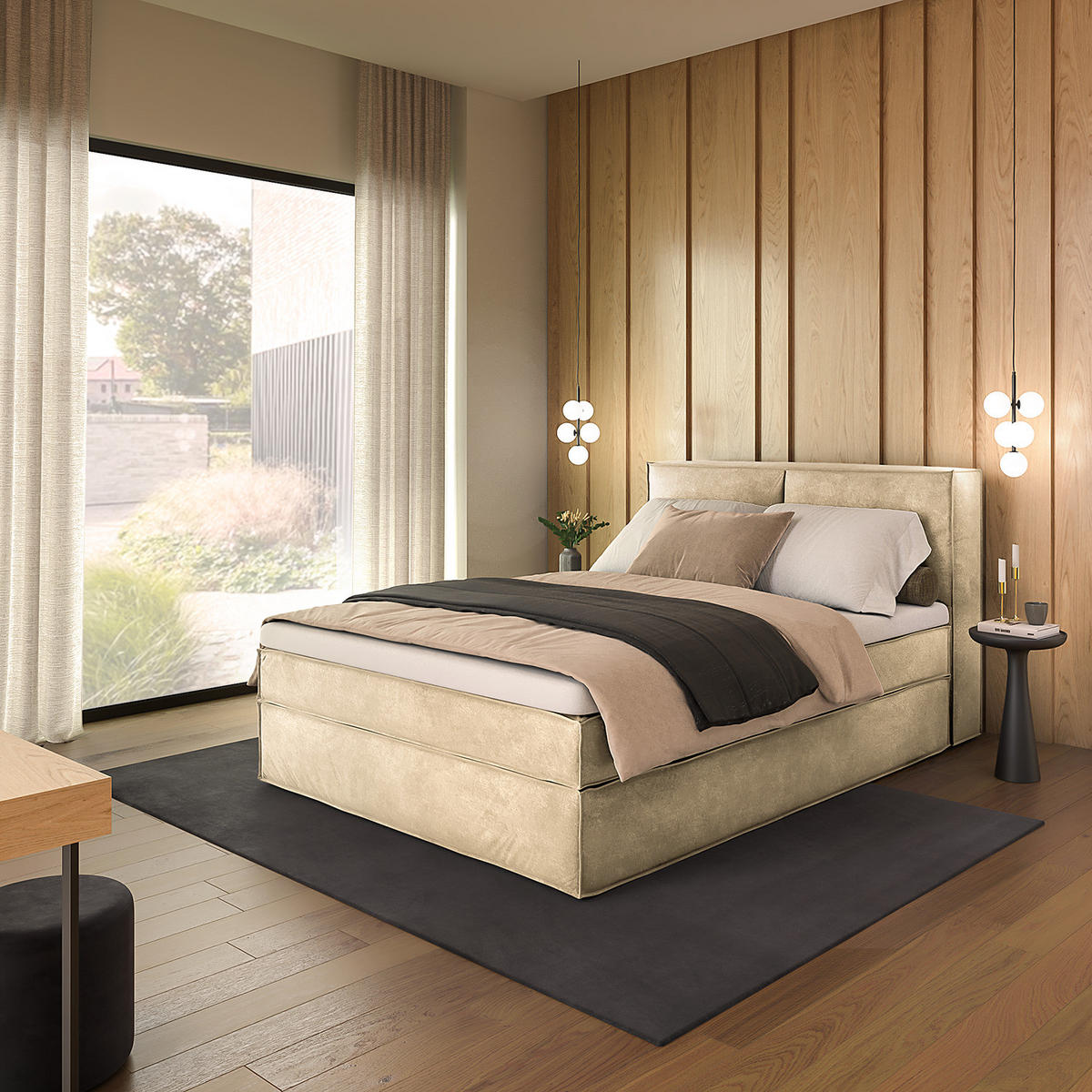 BOXSPRINGBETT mit Kopfteil - Premium - Beige, Textil (140/200cm) - home24