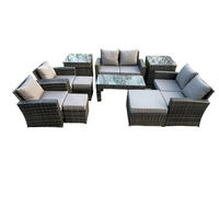 GARTENMÖBEL Set Polyrattan Dunkelgrau 9-Sitzer - Dunkelgrau, Metall - Fimous