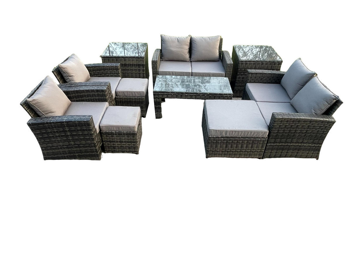 GARTENMÖBEL Set Polyrattan Dunkelgrau 9-Sitzer - Dunkelgrau, Metall - Fimous