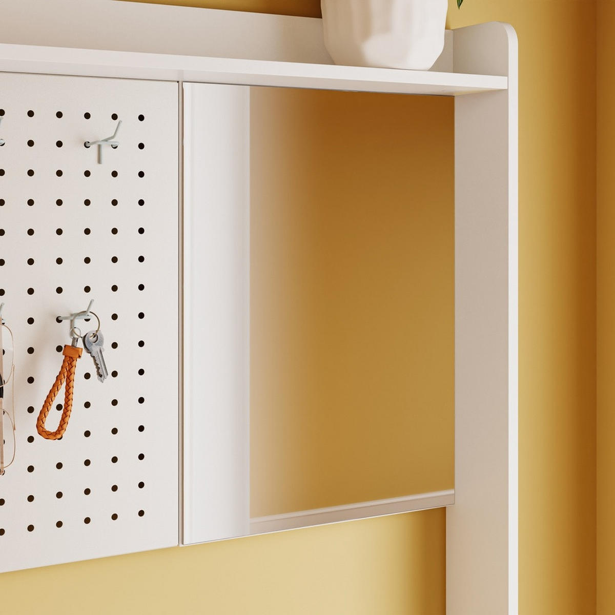 SCHUHSCHRANK mit Spiegel und Pegboard FSR233-W - Silberfarben/Weiß, Holzwerkstoff/Kunststoff (83/197/14cm) - SoBuy