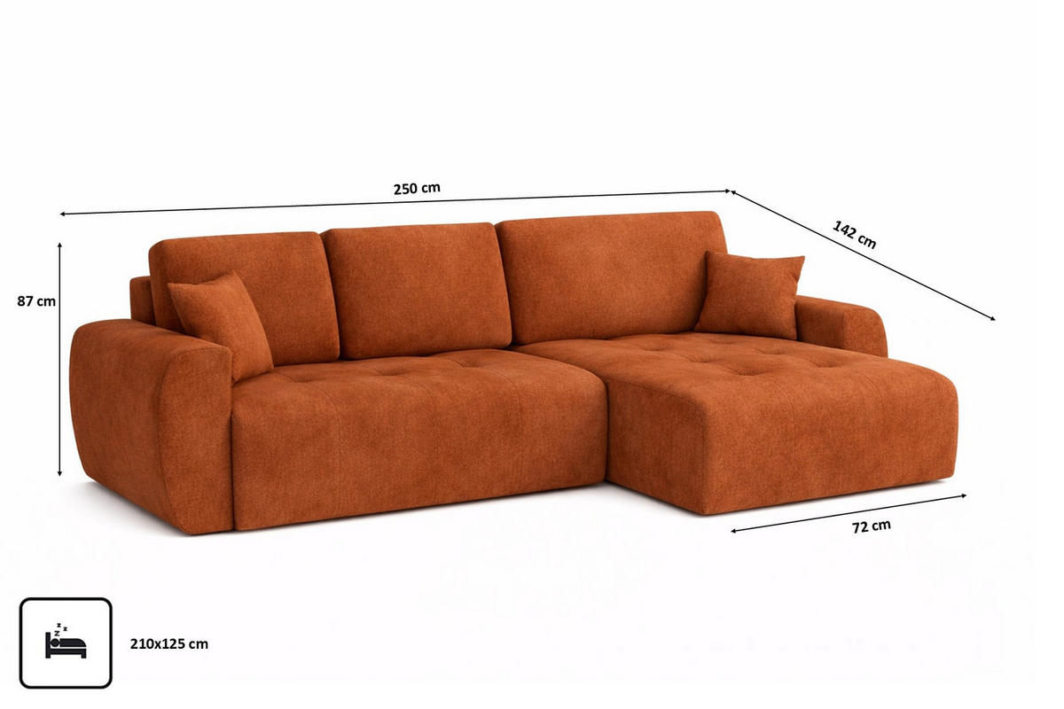 ECKSOFA Mit Schlaffunktion Und Bettkasten L-Form Ivo L, Veloursstoff Salvador, Braun, Rechts - Braun, Holz (250/142cm) - Kaiser Möbel