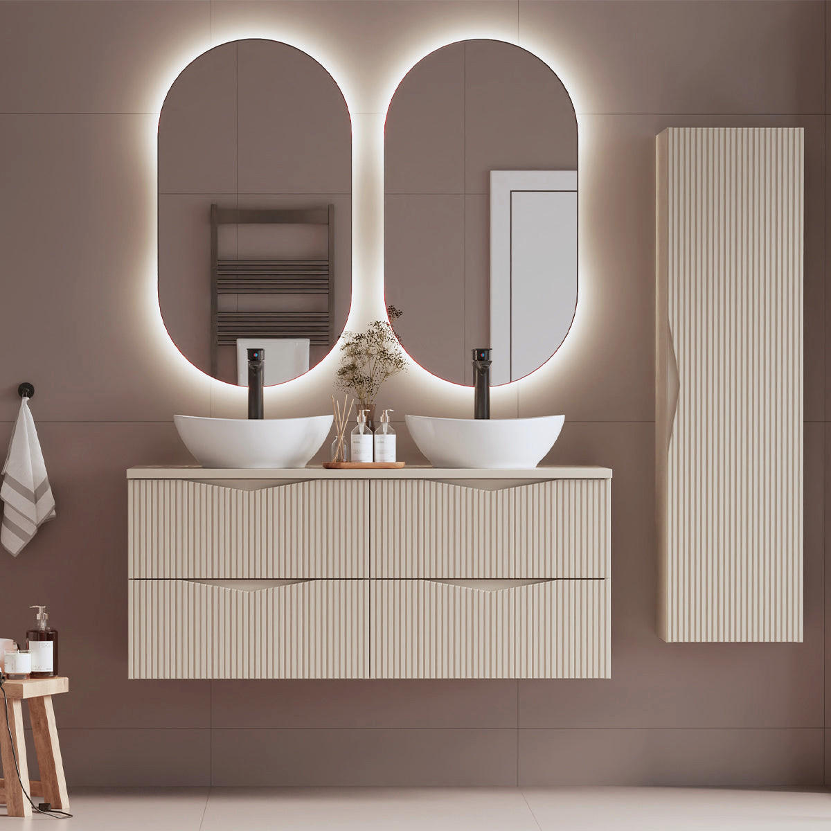 BADMÖBEL 120.6cm Tao 2er-Set Kaschmir - Beige, Holzwerkstoff (120.6/50/45.8cm) - Petits-meubles
