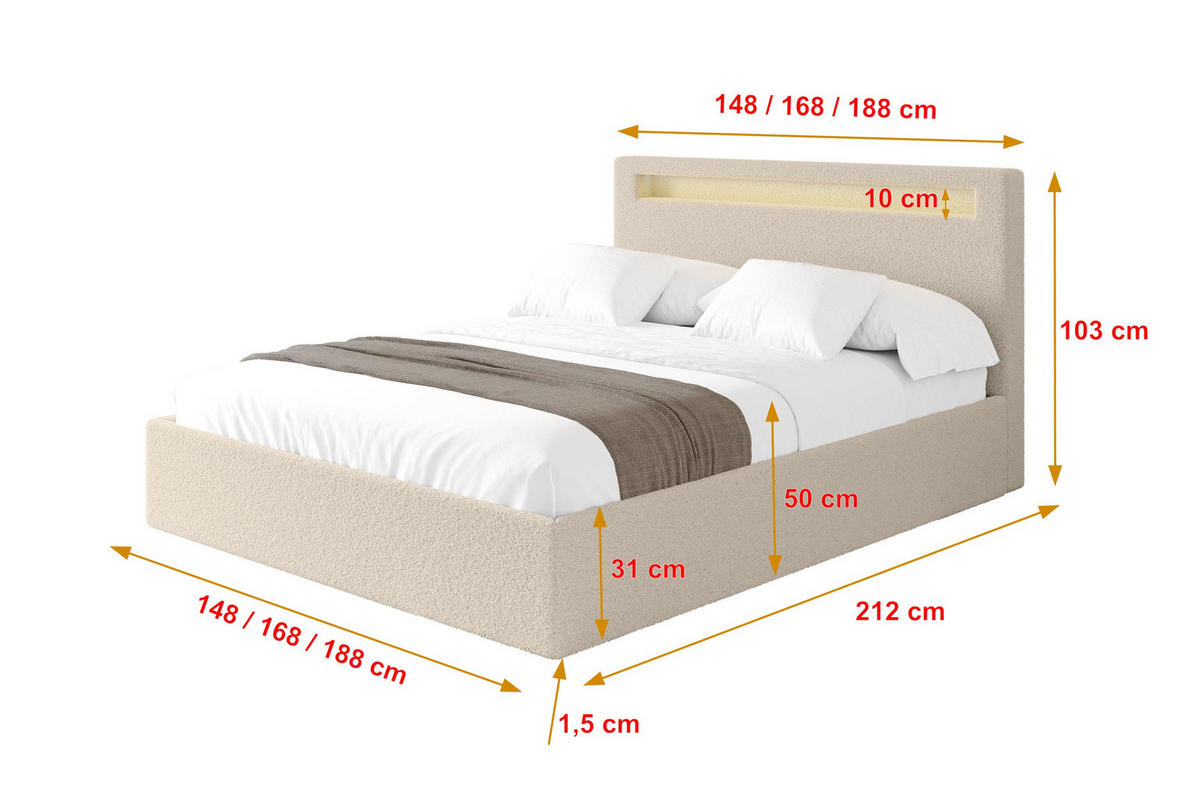 POLSTERBETT mit Bettkasten und Lattenrost, Boxbett ohne Matratze - GOLA 180x200 Dunkelbeige - Cappuccino, Holzwerkstoff/Textil (180/200cm) - ALTDECOR