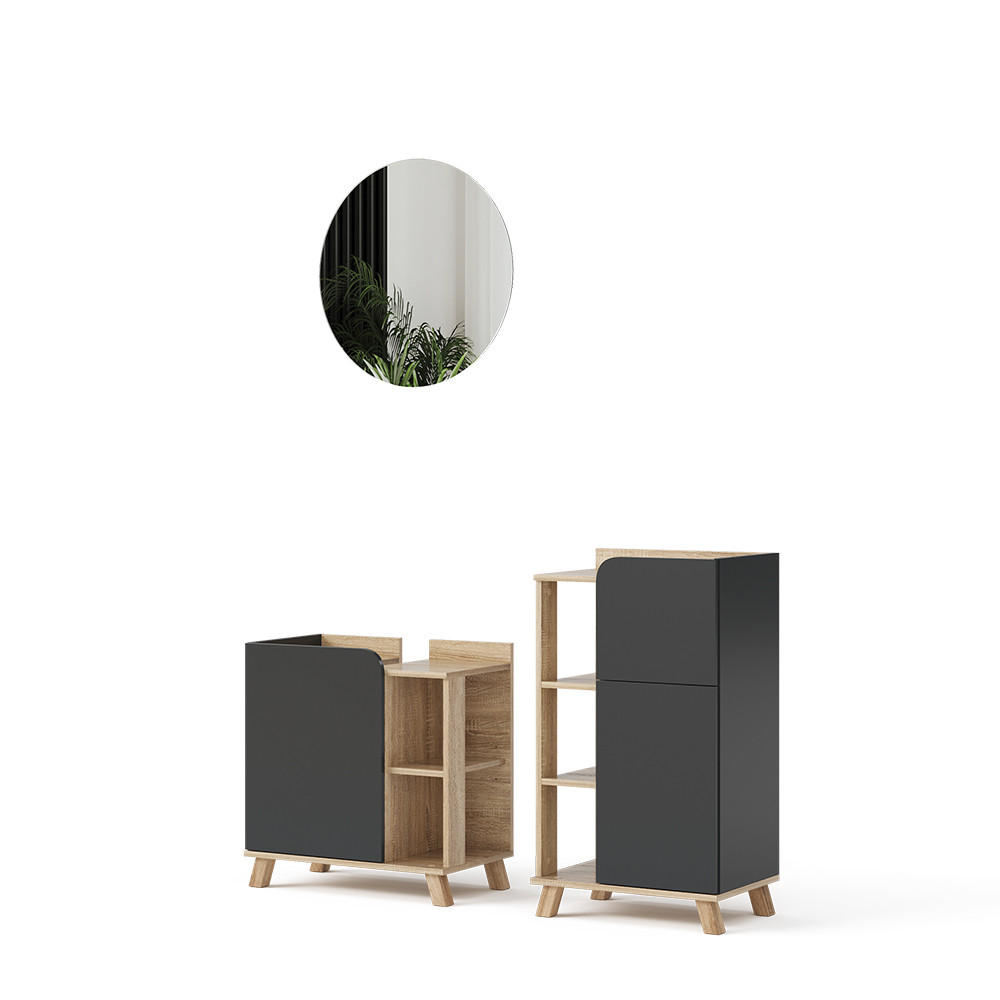 BADMÖBEL-SET Karen Anthrazit 3 Teile, mit Midischrank - Anthrazit, Holzwerkstoff (60/65/35cm) - Vicco