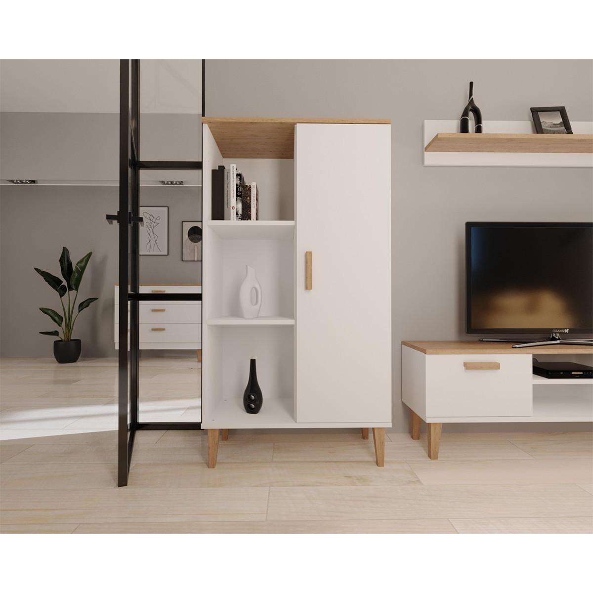 KNIHOVNA Denver Bílá - bílá, kompozitní dřevo (80/120/35cm) - Petits-meubles
